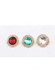 Vintage Women Crystal Jewelry Full Rhinestone Stud Earrings with Blue Red Green Round White Stone Earrings