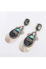 Fashion Water Shaped Dangle Drop Earrings Simulated Gemstone Green and Black Earrings for Vintage Women