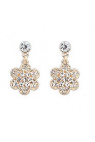 Shinning Simple Flower and White Rhinestone Pierced Drop Earrings Women Nice Jewelry