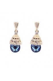 Fashion Jewelry Elegant Women Simulated Gemstone and White Rhinestone Alloy Pierced Drop Earrings