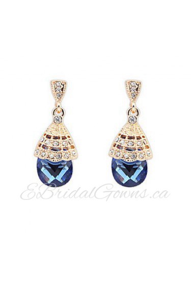 Fashion Jewelry Elegant Women Simulated Gemstone and White Rhinestone Alloy Pierced Drop Earrings