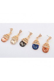 Fashion Jewelry Elegant Women Simulated Gemstone and White Rhinestone Alloy Pierced Drop Earrings