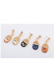 Fashion Jewelry Elegant Women Simulated Gemstone and White Rhinestone Alloy Pierced Drop Earrings