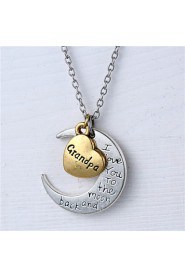 Zinc Alloy Heart and Moon Grandpa I Love You to the Moon and Back Necklace