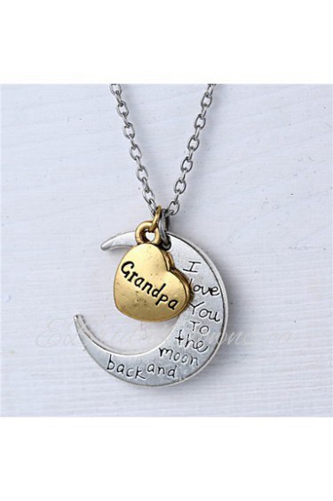 Zinc Alloy Heart and Moon Grandpa I Love You to the Moon and Back Necklace