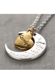 Zinc Alloy Heart and Moon Grandpa I Love You to the Moon and Back Necklace