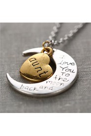 Zinc Alloy Heart and Moon Anut I Love You to the Moon and Back Necklace