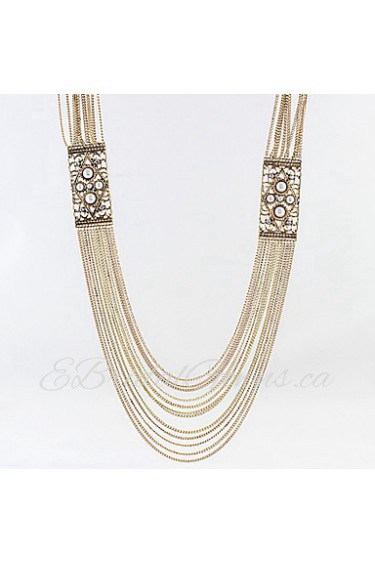 Luxury Design Multilayer Alloy Chain With Imitation Pearl Rhinestone Necklace