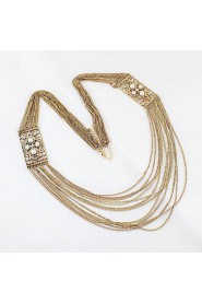 Luxury Design Multilayer Alloy Chain With Imitation Pearl Rhinestone Necklace