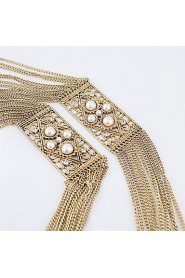 Luxury Design Multilayer Alloy Chain With Imitation Pearl Rhinestone Necklace