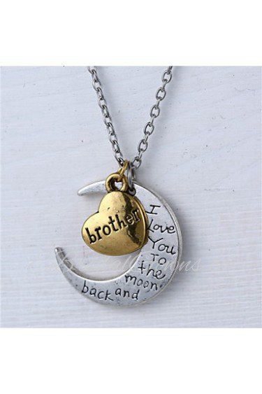 New Arrival Alloy Heart and Moon Brother I Love You to the Moon and Back Necklace