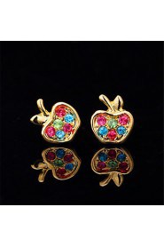 InStyle 18K Chunky Gold Plated Apple Stud Rhinestone Earrings High Quality