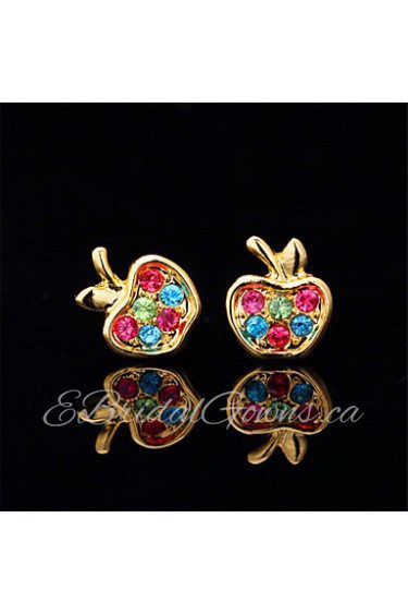 InStyle 18K Chunky Gold Plated Apple Stud Rhinestone Earrings High Quality