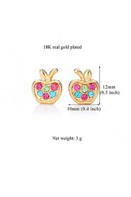 InStyle 18K Chunky Gold Plated Apple Stud Rhinestone Earrings High Quality