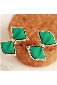 Sweet Bowknot Golden Alloy Stud Earrings(Green,Blue) (1 Pair)