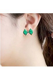 Sweet Bowknot Golden Alloy Stud Earrings(Green,Blue) (1 Pair)