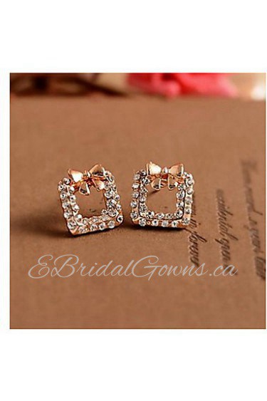 A Square Set Auger Sparkling Diamonds Bowknot Earrings