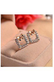 A Square Set Auger Sparkling Diamonds Bowknot Earrings