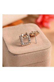 A Square Set Auger Sparkling Diamonds Bowknot Earrings