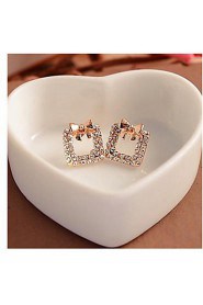 A Square Set Auger Sparkling Diamonds Bowknot Earrings