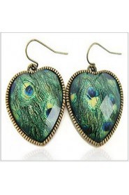 Vintage Peacock Feather Peach Heart Earrings