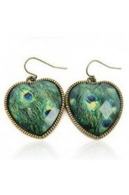 Vintage Peacock Feather Peach Heart Earrings