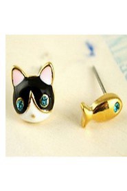 Lovely Cat Fish Blue Diamond Stud Earrings(not include the ring)