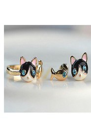 Lovely Cat Fish Blue Diamond Stud Earrings(not include the ring)