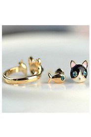 Lovely Cat Fish Blue Diamond Stud Earrings(not include the ring)