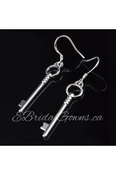 Titanium and Silver Key Shaped Pierced Women's Earrings