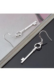 Titanium and Silver Key Shaped Pierced Women's Earrings