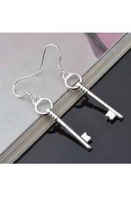 Titanium and Silver Key Shaped Pierced Women's Earrings