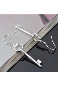 Titanium and Silver Key Shaped Pierced Women's Earrings