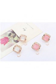 Hot Fashion Women Fine Jewelry Super Beautiful Square Pink White Opal Stone Alloy Pierced Rhinestone Stud Earrings