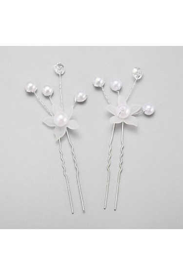 Women's / Flower Girl's Pearl / Alloy / Imitation Pearl Headpiece-Wedding / Special Occasion Hair Pin 2 Pieces White Round