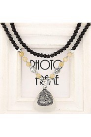 European Style Fashion Rhinestone Triangle Black Opal Beads Long Necklace