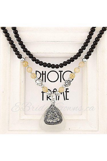 European Style Fashion Rhinestone Triangle Black Opal Beads Long Necklace