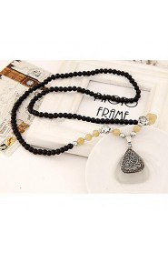 European Style Fashion Rhinestone Triangle Black Opal Beads Long Necklace