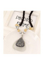 European Style Fashion Rhinestone Triangle Black Opal Beads Long Necklace