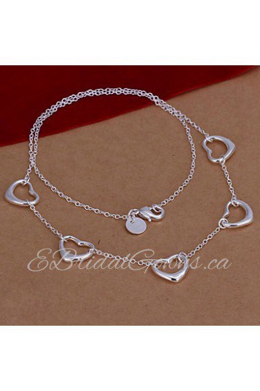 Fashion Five Hearts Shape Silver Plated Silver Pendant Necklace(White)(1Pc)