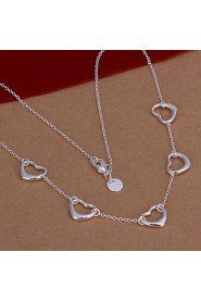 Fashion Five Hearts Shape Silver Plated Silver Pendant Necklace(White)(1Pc)