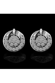 Flower-Shaped Alloy Inlay Zircon Earrings White K (1Pair)