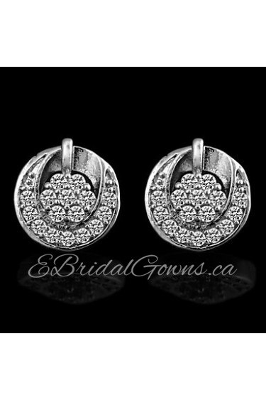 Flower-Shaped Alloy Inlay Zircon Earrings White K (1Pair)