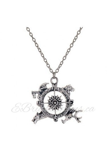 Fashion Style Antique Silver Alloy Compass Pendant Necklace