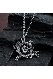 Fashion Style Antique Silver Alloy Compass Pendant Necklace