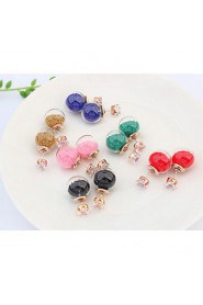 Cute Colorful Round Ball Alloy Pierced Stud Earrings Women Fashion Accessories