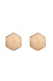 Korean Fashion Style Almond Hexagon Stud Earrings for Cute Women Fine Jewelry