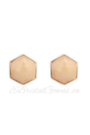 Korean Fashion Style Almond Hexagon Stud Earrings for Cute Women Fine Jewelry