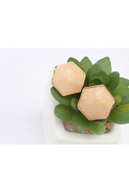 Korean Fashion Style Almond Hexagon Stud Earrings for Cute Women Fine Jewelry