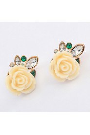 Hot Sale Classic Beige Black Rose Flower Stud Earrings For Women Girls Brincos Jewelry New Fashion